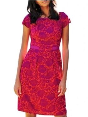 EUC Boden Pink & Orange Floral Patterned Short-Sleeve Dress Size 12